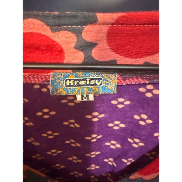 Kreisy Womens Long Sleeve Patchwork Dress Mixed Patterns Multicolor V-Neck Size - Picture 7 of 7